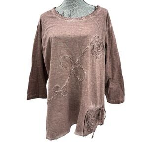 Parsley & Sage Scoop Neck Tunic in Dusty Mauve with Floral Design Summery